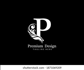 Initial P etter luxury beauty flourishes ornament monogram logo. Vintage Alphabetical Icon for book design, brand name, stamp, restaurant, boutique, notary, hotel.  