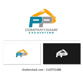 Initial P P excavator logo concept vector with arm excavator template vector.