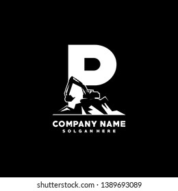 Initial P excavator logo concept template vector