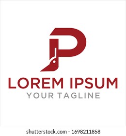 Initial P excavator logo concept vector with arm excavator template vector.
