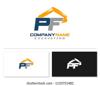Initial P F excavator logo concept vector with arm excavator template vector.