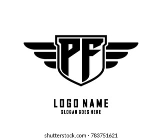 Initial P & F wing logo template vector