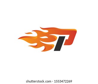initial P flame letter logo design vector, fire logo lettering design concept