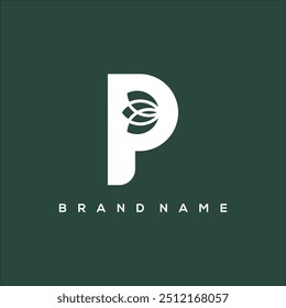 initial P flower and leaf vector logo