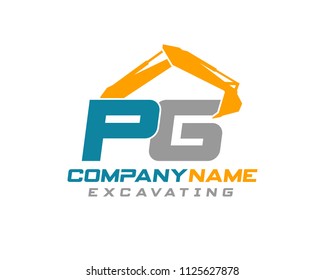 Initial P G excavator logo concept vector with arm excavator template vector.