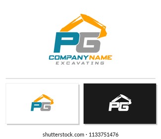 Initial P G excavator logo concept vector with arm excavator template vector.