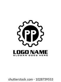 Initial P & P gear logo template vector