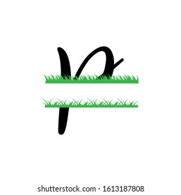 Initial p grass monogram split letter vector isolated