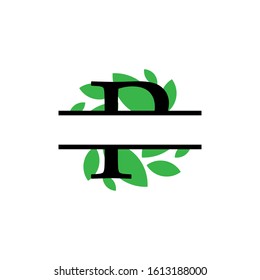 Initial p green leaf monogram split letter initial vector isolated
