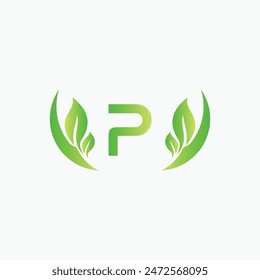 Initial P Green Letter and Leaf for Modern Beauty Nature Cosmetic, Vegan, Environmental, Nutrition Consultant Service Company Logo Idea

