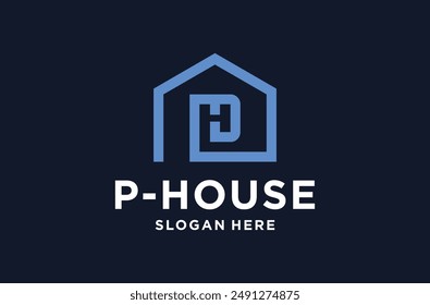 initial p and h combine with house logo design premium vector