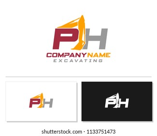 Initial P H excavator logo concept vector with arm excavator template vector.