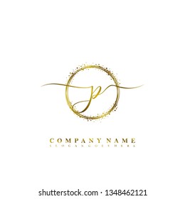 Initial P handwriting with sparkling circle template vector