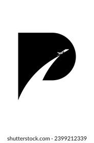  initial P with jet landing idea vector logo design