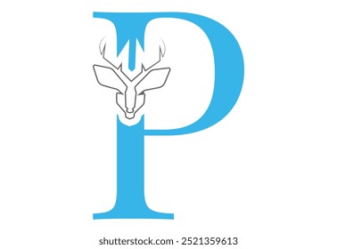 initial P  latter with Head vector logo design wild animal with horns quality stylish luxury,