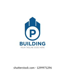 initial p letter building logo vector illustration design template