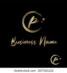 Initial p Letter with circle paintbrush for Cosmetic, boutique, make up, jewelry, spa and massage, salon, soap homemade, Handcraft Business Logo Vector Concept