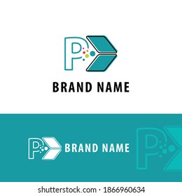 Initial P letter with data storage, data transfer concept for technology theme logo vector concept