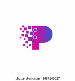 Initial P letter Digital Pixels Tech Logo Vector