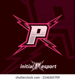 Initial P letter esport logo illustration, esport mascot gamer team work design, streamer logo