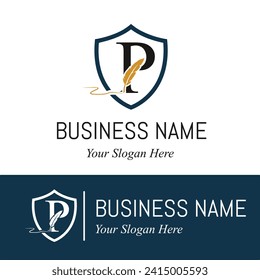 Initial P Letter with Feather Writing for Publisher, Notary, Writer Company Logo Idea
