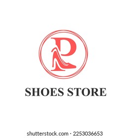 Initial P Letter with Female Shoes High Heels for Ladies Shoes Store, Shoes Fashion Company Logo Idea Template