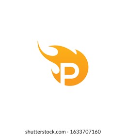 Initial P letter with fire logo Vector design.
