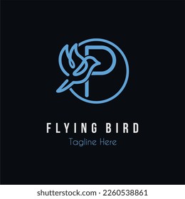 Initial P Letter and Flying Blue Bird Restaurant, Cafe, Digital, Technology Business Logo Idea Template