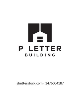 initial p letter with home and window image logo design