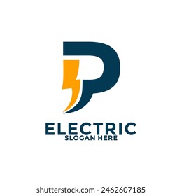 Initial P Letter with Lightning Bolt Logo Vector Design, Electric Logo template