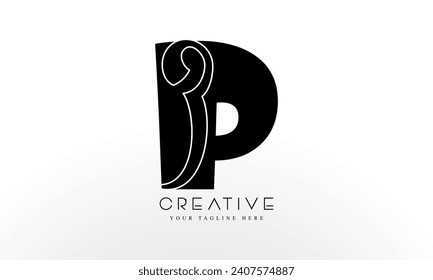 Initial P Letter Logo Design and Cutted Serif Font.