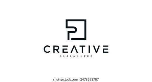 Initial P letter logo design with square lines. Premium Vector