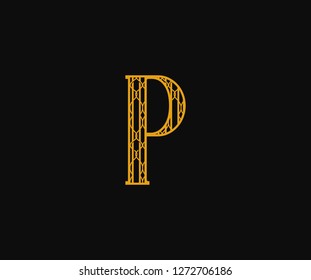 Initial P Letter Monogram Linear Art Deco Pattern Style Logo