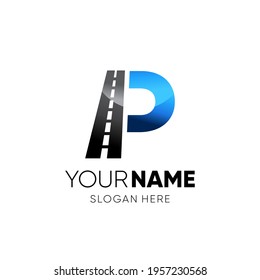 Initial P Letter Road Way Logo Design Icon Vector Graphic