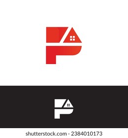 initial P letter with rooftop home logo design icon illustration