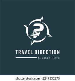 Initial P Letter with Ship Marine and Compass Icon for Travel Guide Navigation Business Logo Idea Template