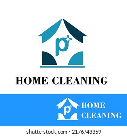 	
Initial p letter with sparkle and house icon for simple modern home cleaning service business logo concept