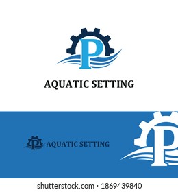 Initial P letter for swimming pools and aquatic venue repairing, setting and service company logo template 