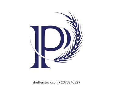 Initial P Letter with Wheat Grain for Bakery, Bread, Cake, Café, Pastry, Healthy Food, Cafeteria, Home Industries Business Logo Vector Idea
