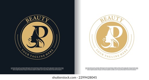 initial p logo design with beauty women icon and creative concept premium vector