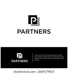 Inicial P Logo Design Partners Administración de negocios Compañía financiera Marca Corporativa Creativo Moderno Icono Símbolo Geométrico Elegante Lujo Gráfico Vector Internet Estilo Tecnológico