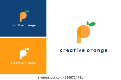 Initial P Logo Design, Slice Orange Juice Fruit Vector Template
