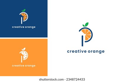 Initial P Logo Design, Slice Orange Juice Fruit Vector Template
