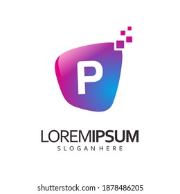 initial P logo with digital symbol