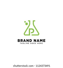 initial P logo inspiration type of science / experiment / molecule / laboratory / biology vector template for download