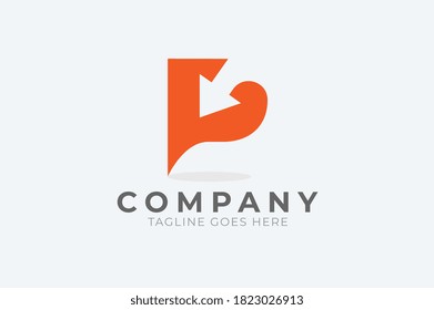 Erstmaliges P-Logo. Buchstabe p mit Pfeil im Inneren, verwendbar für Geschäfts- und Logistiklogos, Flaches Vektor-Logo-Designvorlage, Vektorgrafik	
