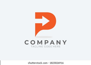 Initial P Logo. letter p with with arrow inside, Usable for Business and logistic Logos, Flat Vector Logo Design Template, vector illustration	