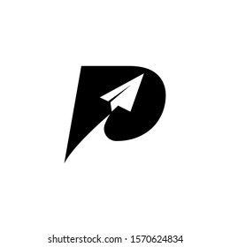 Initial P Logo Letter Vector With Plane Fly Fast
