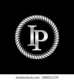 initial i and p logo silver metallic with metal circle rope frame border decorative
