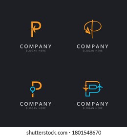 Ursprüngliches P-Logo mit Reiseelementen in orangefarbener und blauer Farbe